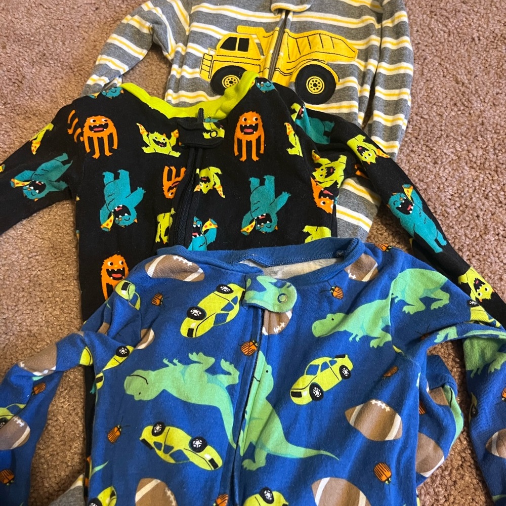 3 Set - NEW! - Boy’s One Piece Pajamas - Striped, Black, and Blue